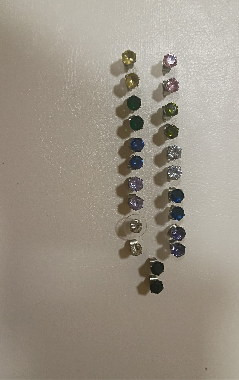11 Pairs Rainbow Colorful Crystal Gem Solitaire Stud Earrings Set Birthstone